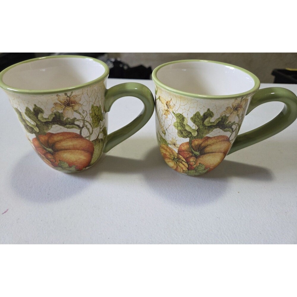 Set of 2 Pier 1 Imports "Harvest Garden" Ceramic Coffee Mugs / Tea Cups